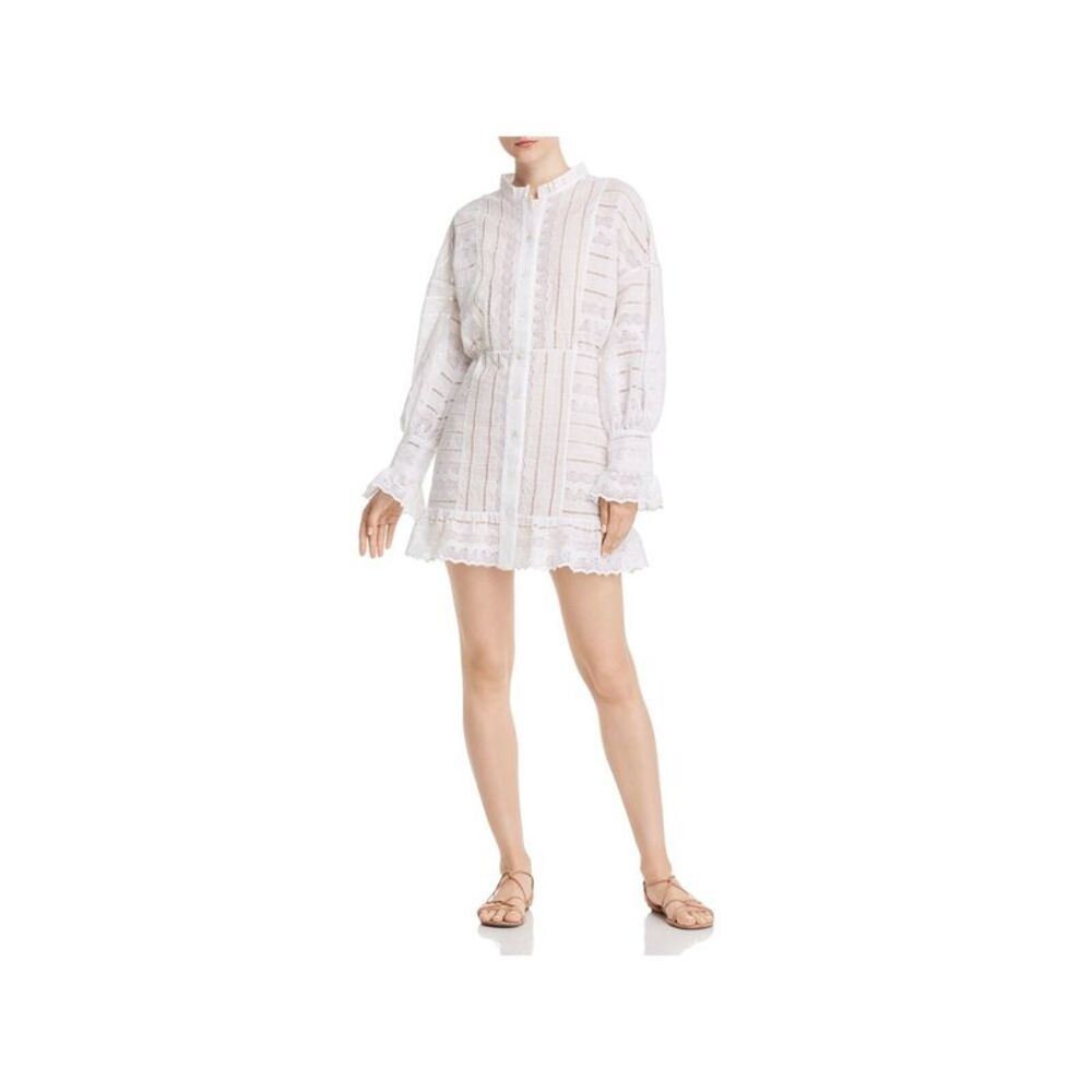 PAPER LONDON Womens White Button Down Long Sleeve Mini Fit + Flare Dress 4 - Picture 1 of 2